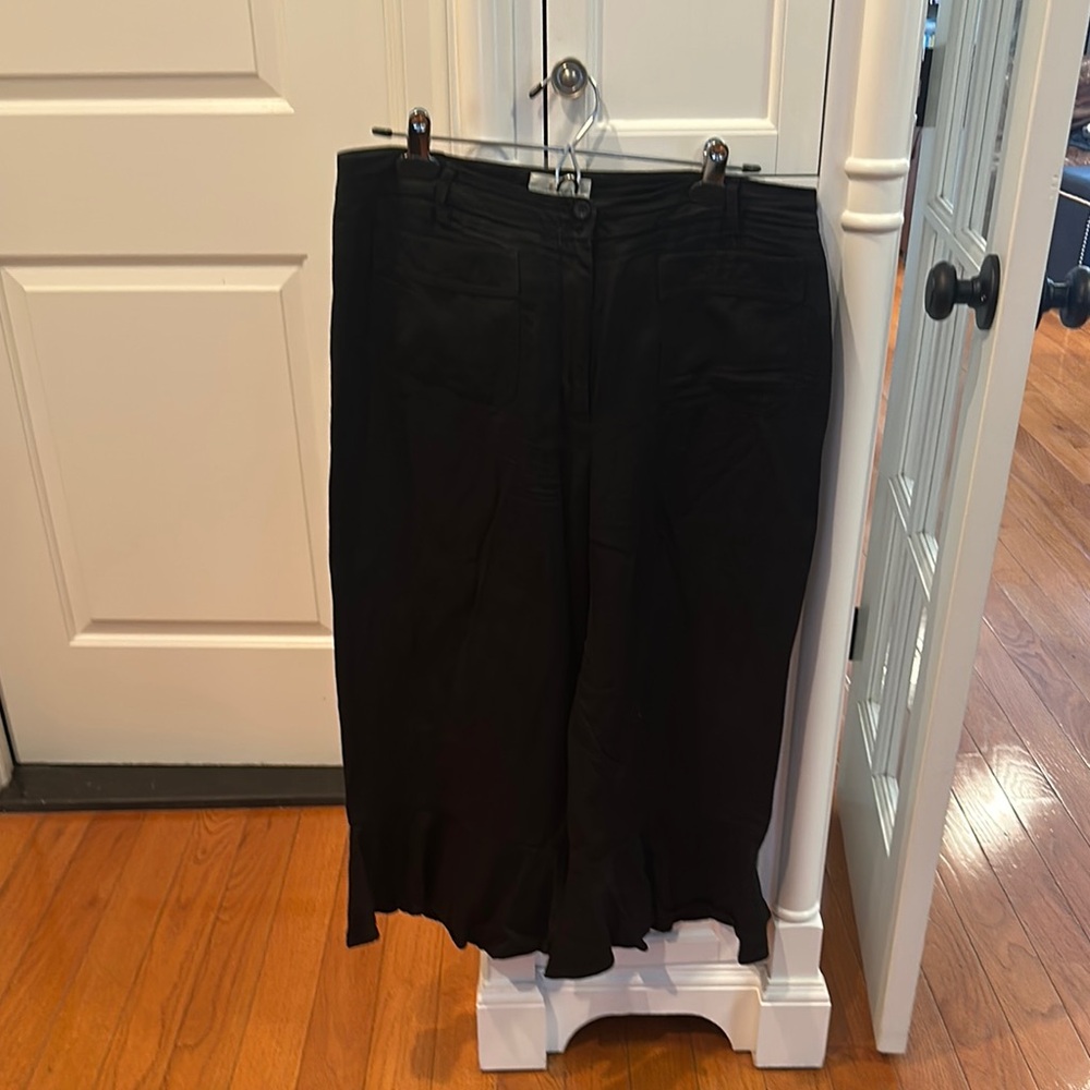 Elevenses Wide-Leg Cropped Pants w/Ruffle Trim